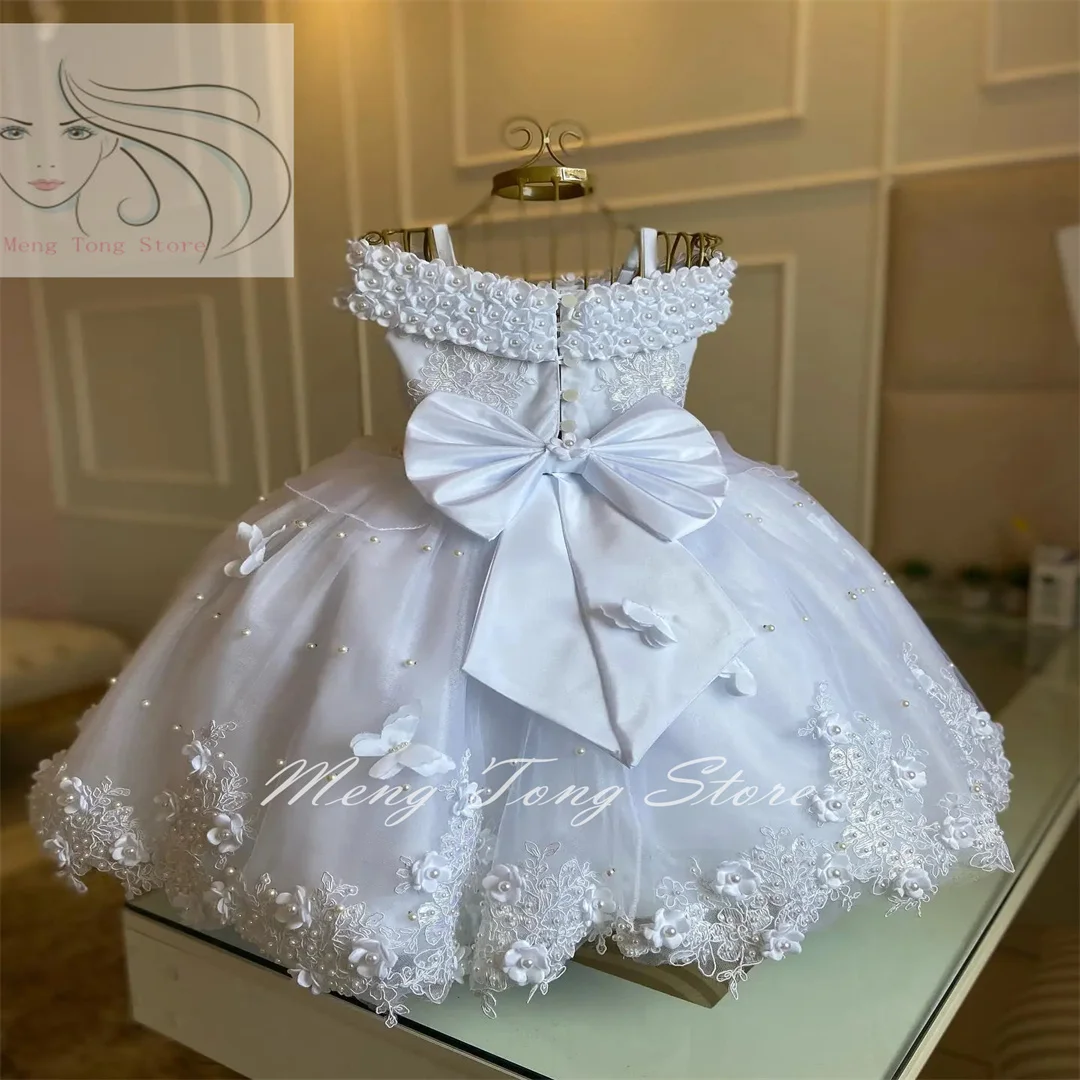 

Full Sleeves Flower Girl Dress Bohemian Tulle Ivory White Lace Bow Girls First Communion Gown Junior Bridesmaid Dress