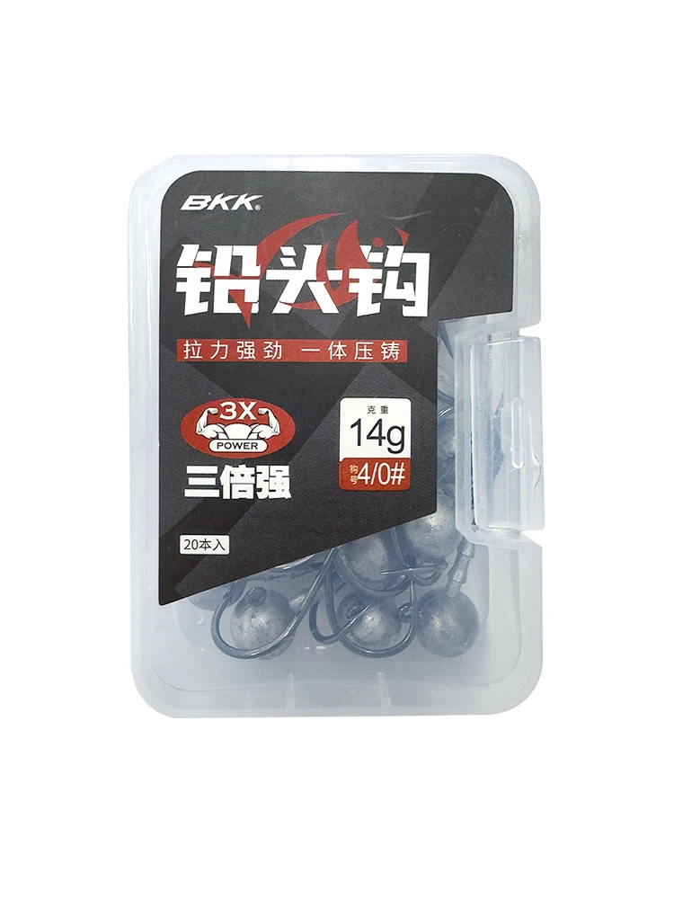 20pcs BKK 9060 Fishing Hooks 1.8g-14g Crank Anti-rust High Carbon Steel Soft Worm Bait Barbs 3X Jig Lead Head Hook Tackle Tools