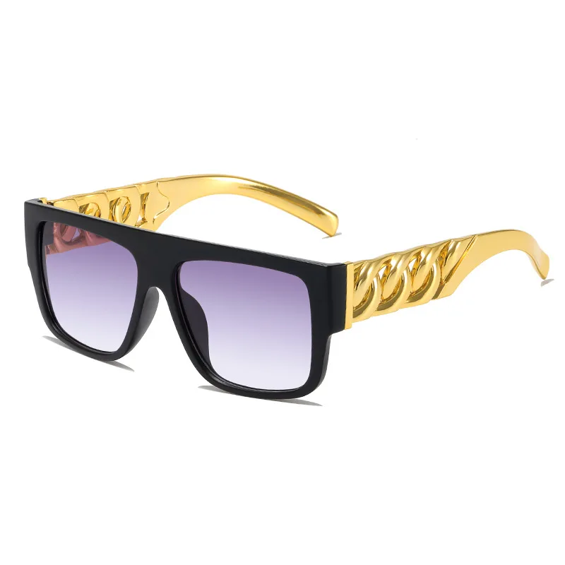 New Trendy Women Sunglasses Hip Hop Flamboyant Men Punk Big Gold Necklace Eyewear Casual Vacation Sun Glasses UV400