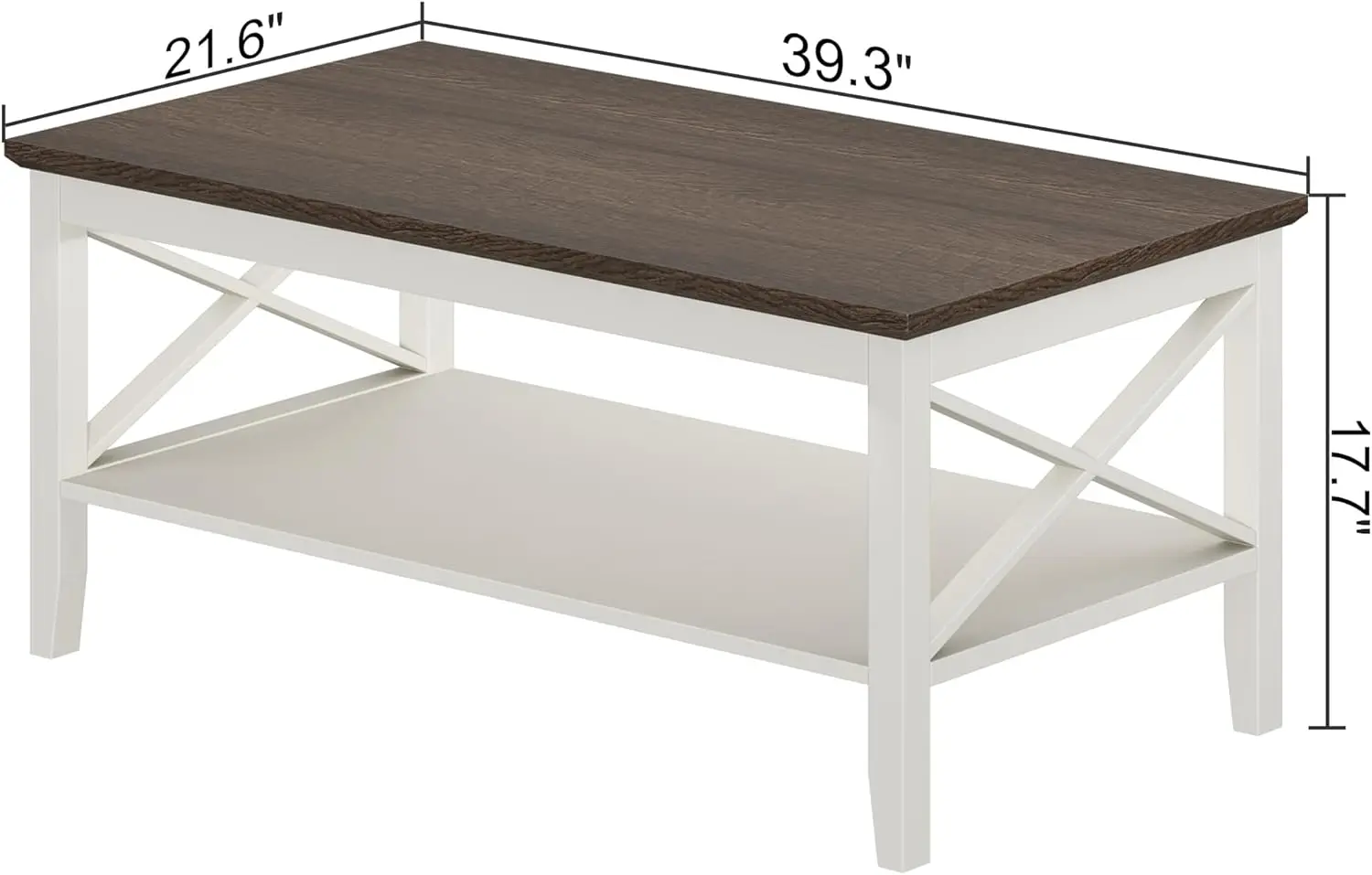 Farmhouse Coffee Table, Wooden Coffee Table with Thicker Legs, White Coffee Table with Storage for Living Room