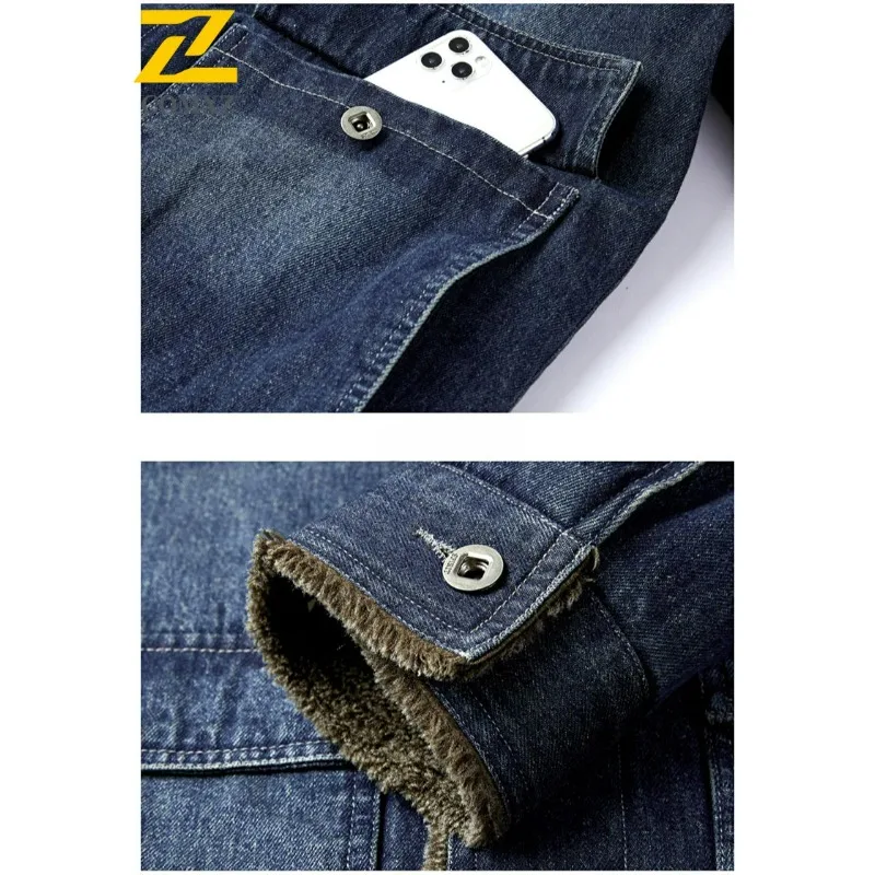 Padded Denim Jacket Mens 2025 Winter New lambswool Thickened Casual Loose Retro Outdoor Travel Lapel Tops Male Fleece Warm Coat