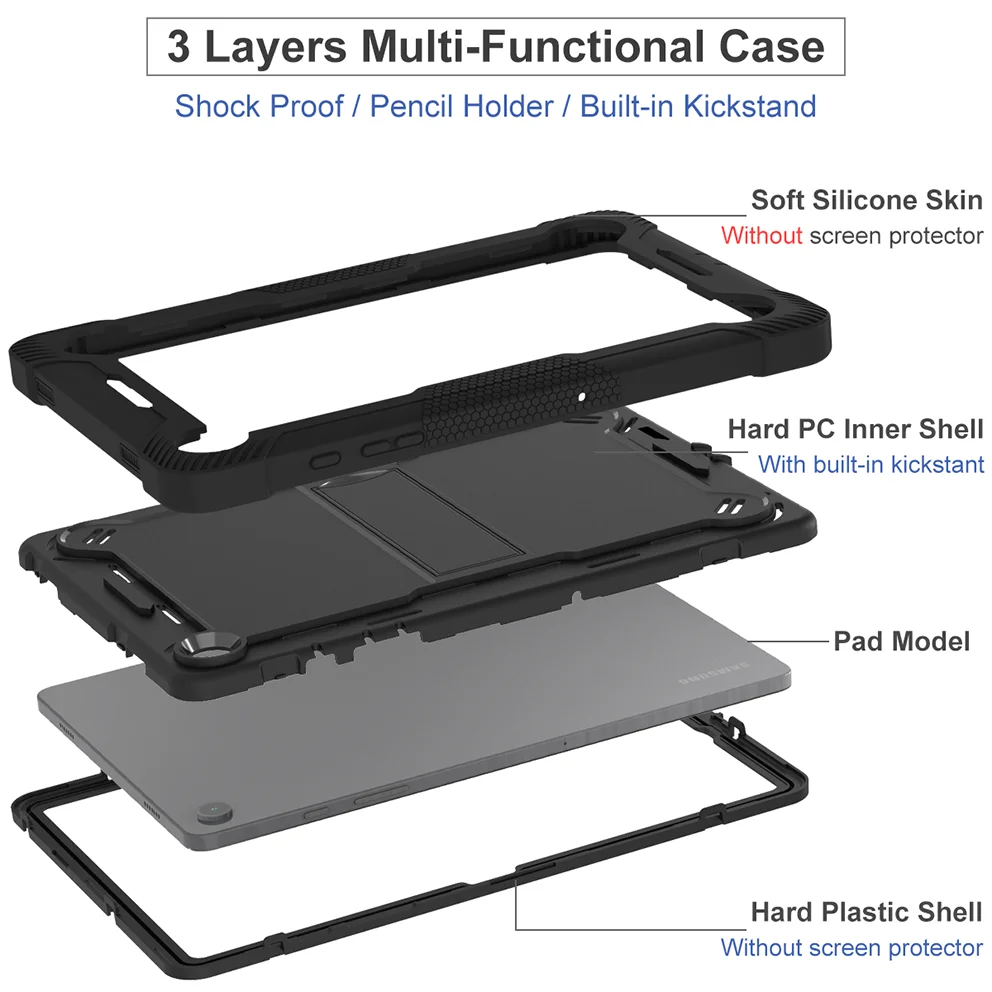 Heavy Duty Armor Case For Samsung Galaxy Tab A9 SM-X110 X115 X117 A9 Plus SM-X210 X216B X128U Silicone ShockProof Stand Cover