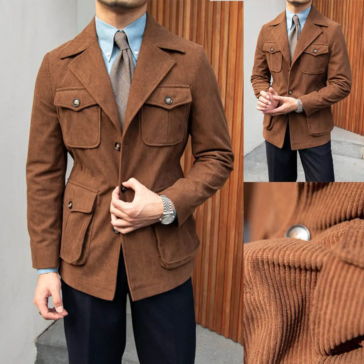 New Arrival Vintage Street Outwear Winter Thick Casual Suit Jacket Single Breasted Men\'s Suits Tweed Business Blazer Customized