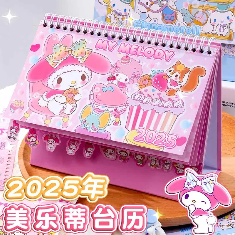 

Календарь с героями мультфильмов на 2025 год, аниме Sanrio Kuromi Cinnamoroll Mymelody, милый календарь Kawaii, дневник, украшение для рабочего стола, Рождественский подарок