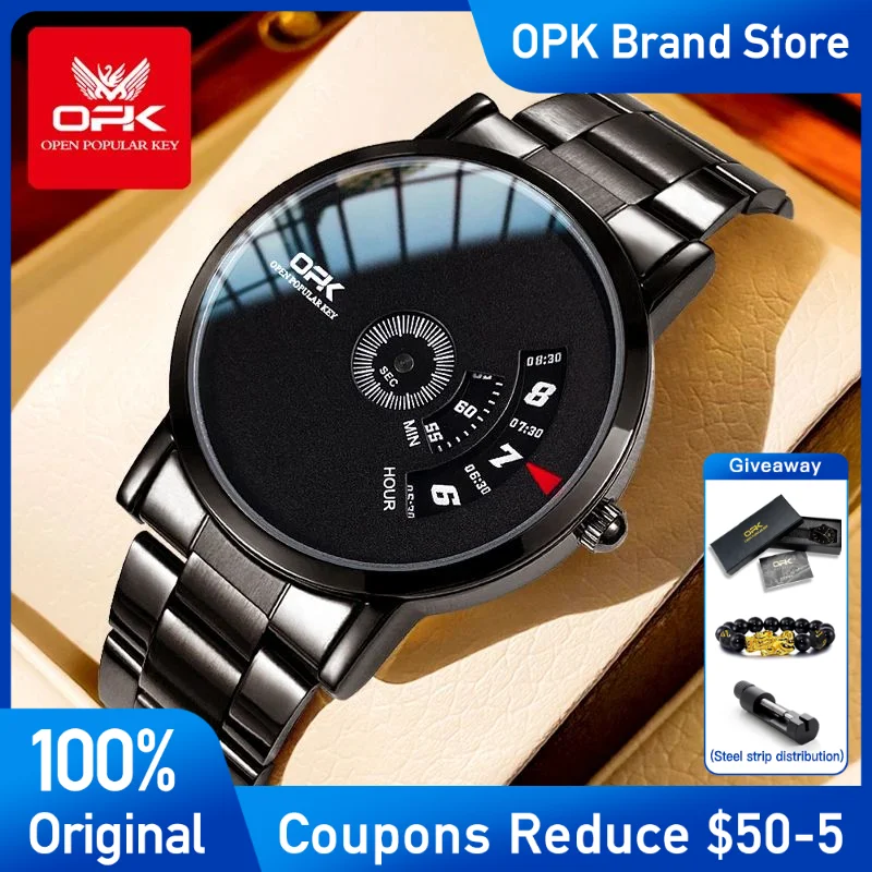 

OPK Mens Watch luxury Fashion Stainless steel Quartz Watch Waterproof sport Men's Brand Wristwatch with box