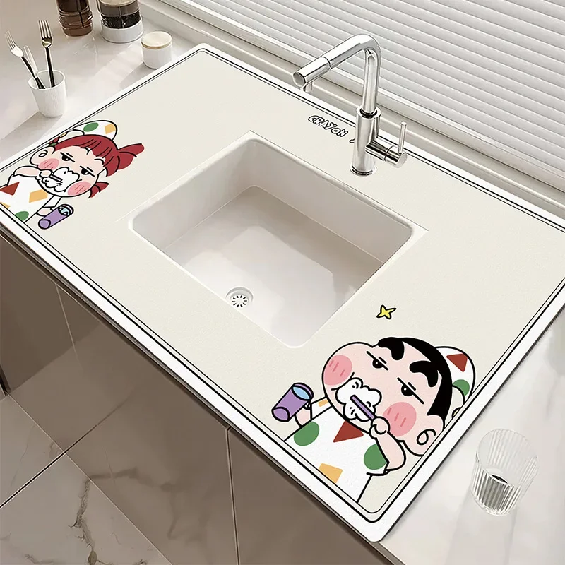 New Cartoon Love Crayon Shin-chan Kitchen Drain Pad Household Sink Desktop Absorbent Pad Soft Diatom Mud Non-slip Cushion