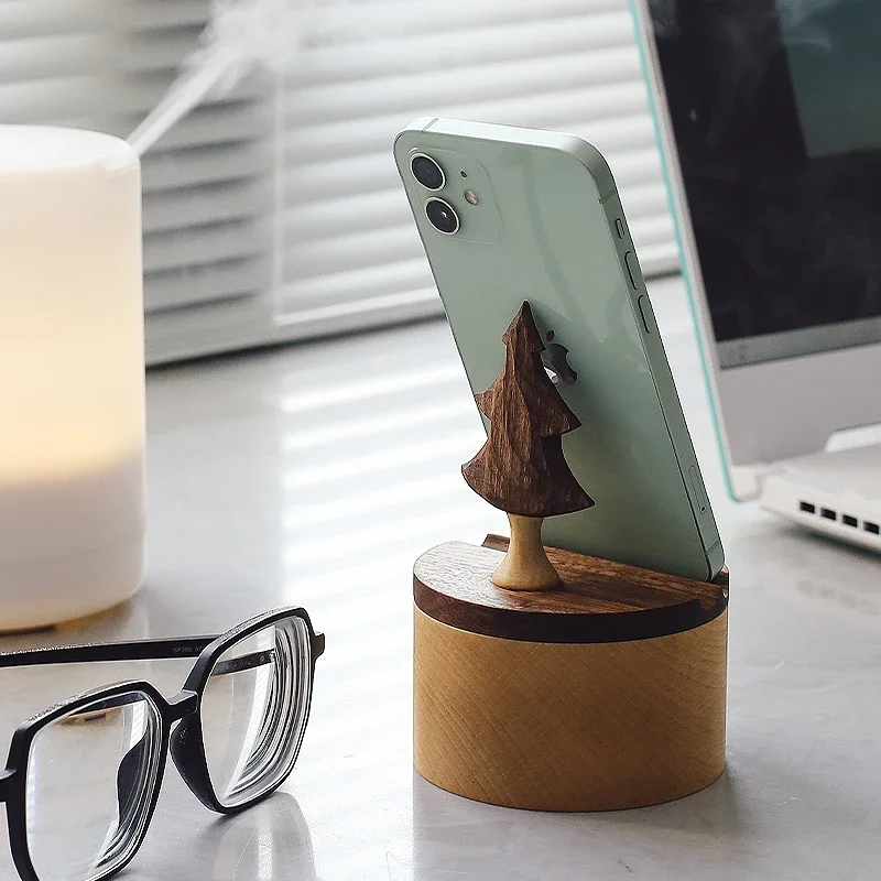 

Desktop Walnut Phone Base – Universal Wooden Stand, Vintage Storage Box and Decoration, Desk Organizer, Office Supplies Holder