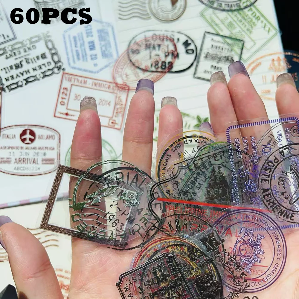 

60pcs Vintage Stamp Stickers Laptop Scrapbook Handbook Journal Decorative Marker Booklet Desktop DIY Mug Stickers