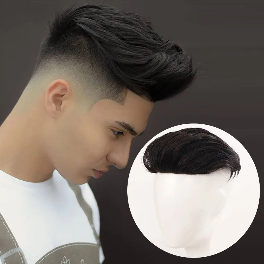 

Men's synthetic wig with handsome crew cut. The supplementary hair pieces naturally invisible.volume head comes with head cover.