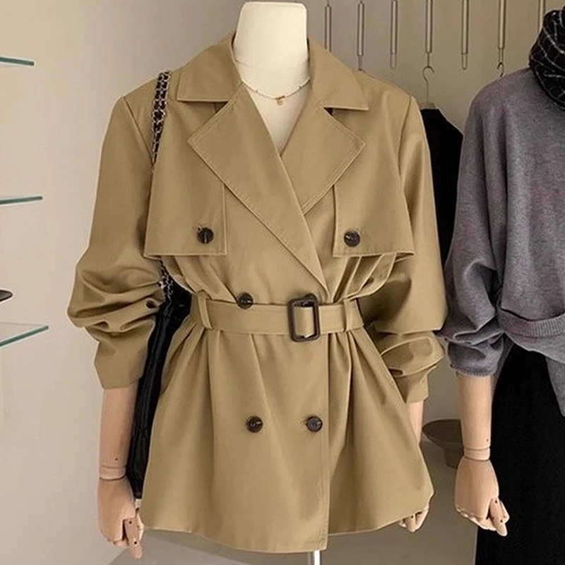 

Тренч цвета хаки во французском стиле для женщин, весенне-осенняя модная верхняя одежда с облегающей талией, элегантные женские повседневные пальто для поездок на работу