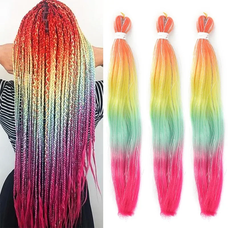 Ombre Synthetic Glitter Jumbo Braids Extensions Sparkle Rainbow Colored Braiding Hair 24inch For Women Wholesale DIY Hairstyle