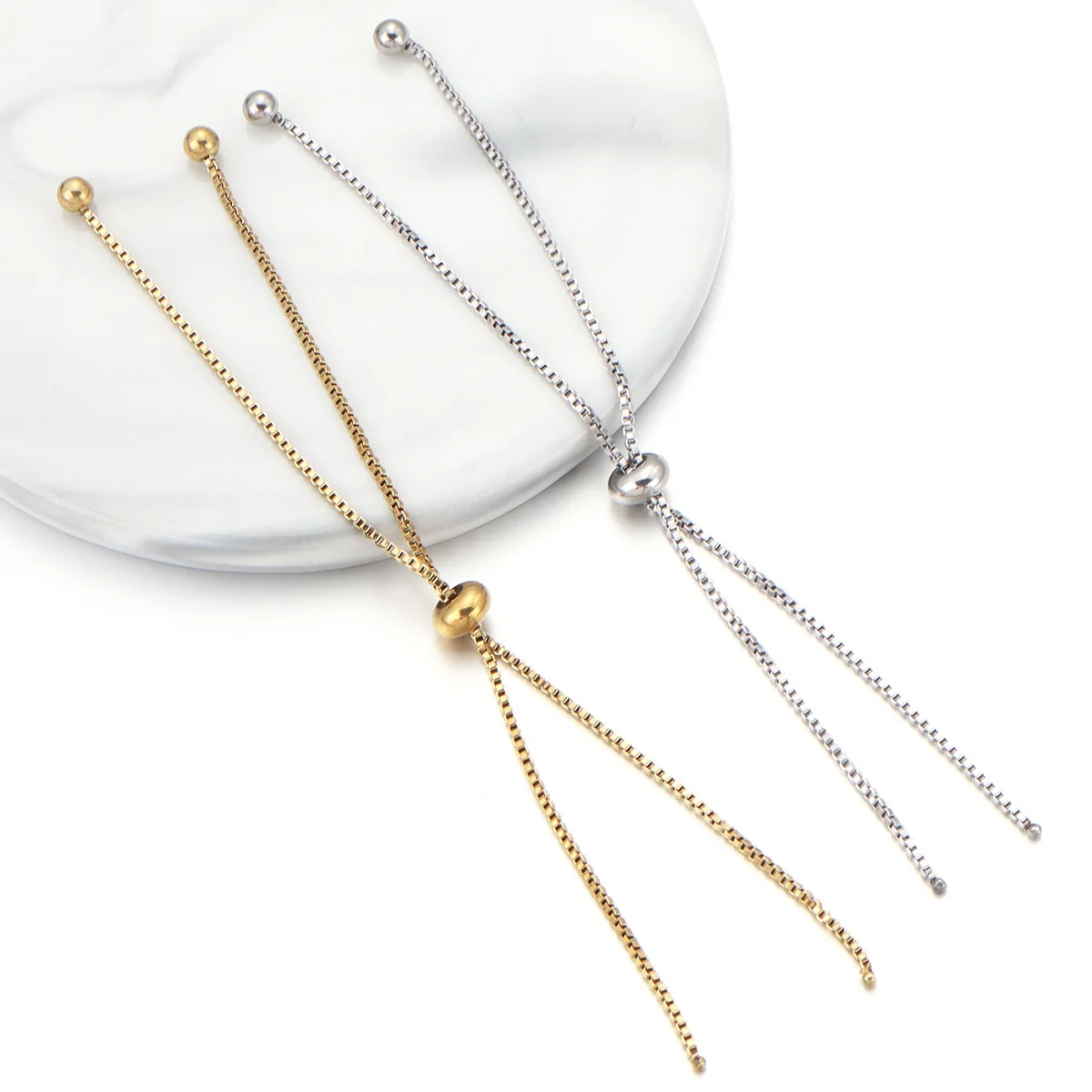 1/2/3/4pcs Stainless Steel long18K Gold platd Adjustable Extender Chain,With Adjustable Silicone Insert Beads,For DIY Jewelry