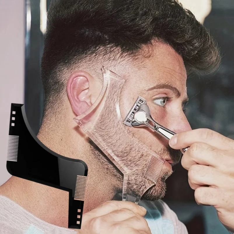 2 Piezas Plantilla de Plástico para Estilizar la Barba, Peine Moldeador de Barba, Herramientas de Regla para Recortar el Vello Facial, Accesorios Profesionales para Barba
