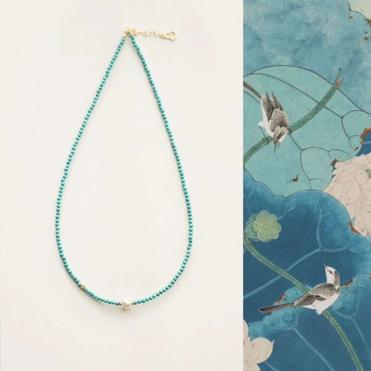 

Новое колье-чокер из натуральных бирюзовых тонких бусин для женщин, комплект с жемчугом в стиле барокко, ожерелье с драгоценными камнями в китайском стиле, бижутерия