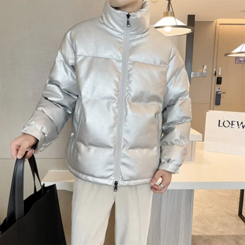 YASUGUOJI-Jaqueta acolchoada de algodão masculino, parka slim fit, casaco de algodão grosso, gola alta, moda, inverno