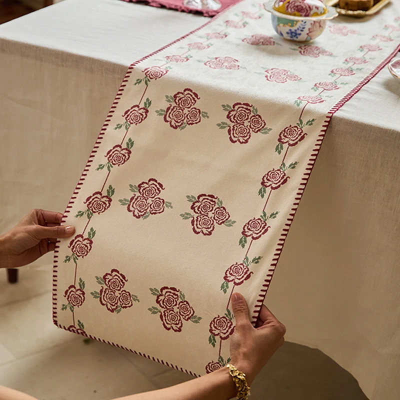 Findella Rose Series الجدول عداء الفرنسية الرعوية الجدول عداء المنزل أنيقة الرجعية الشاي العلم مقاوم للماء غطاء طاولة القهوة القماش #3