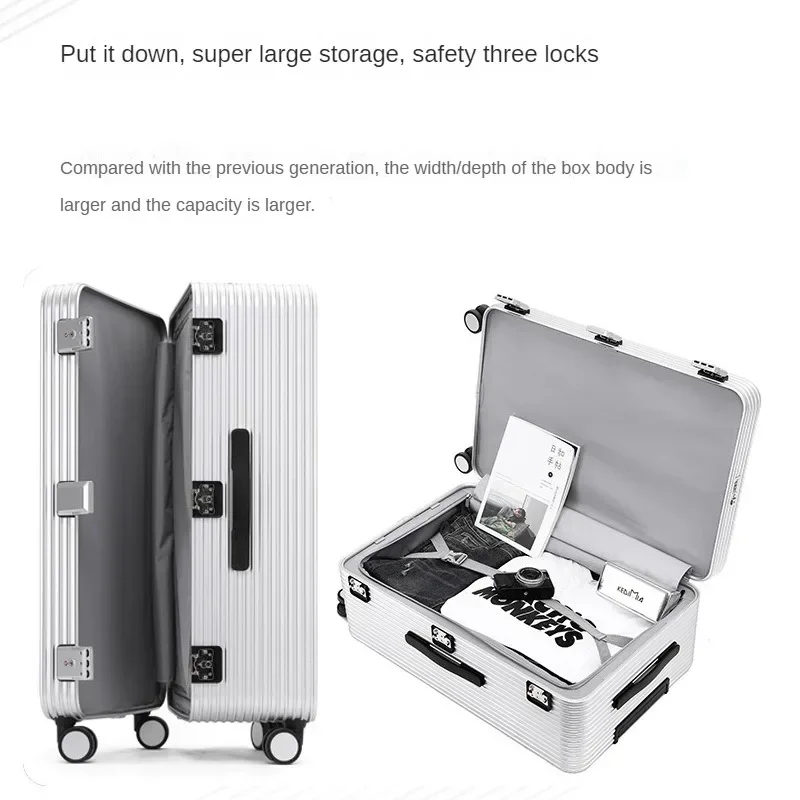 Large Capacity Universal Wheel Front Open Trave Suitcases All-Aluminum Magnesium Alloy Luggage Trolley Case Password Board Bag