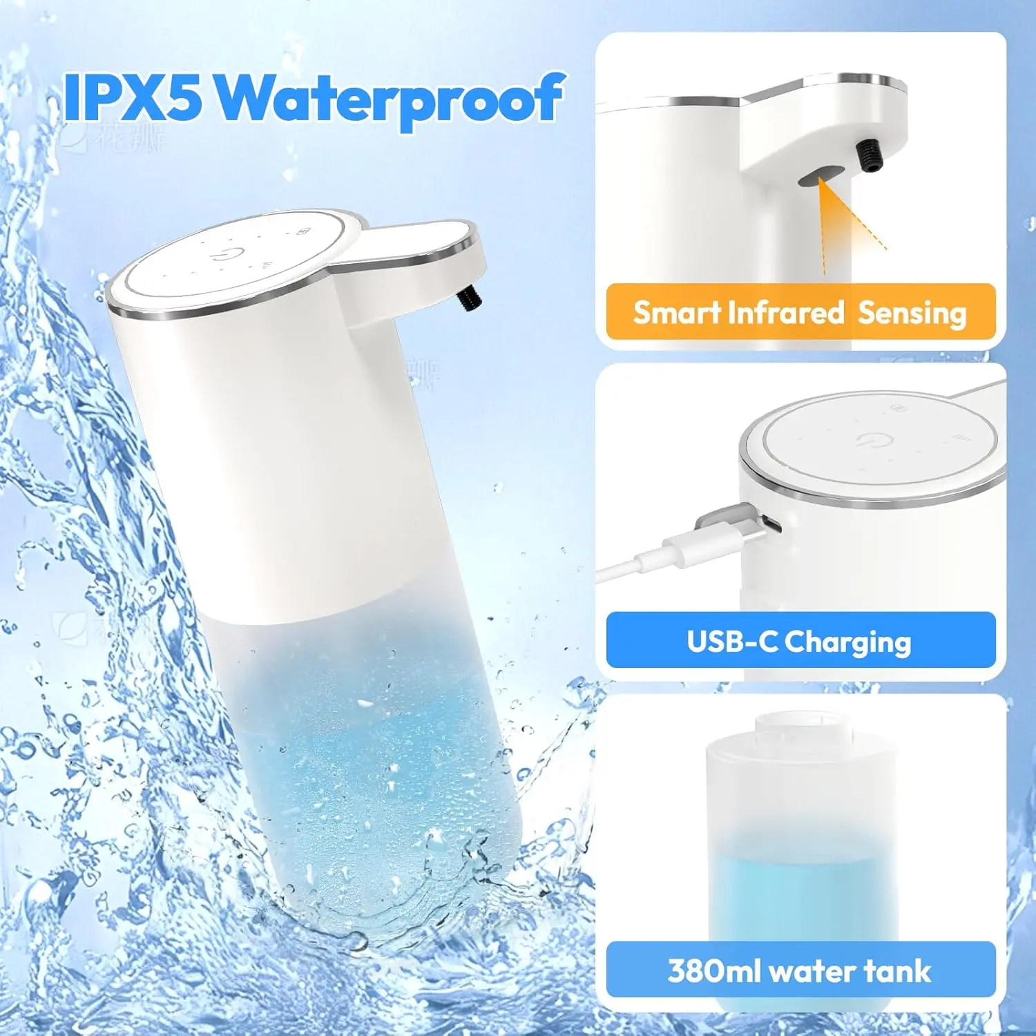 

400 мл настенный или настольный 4-уровневый регулируемый перезаряжаемый электрический инфракрасный автоматический датчик дозатор мыла для рук и посуды