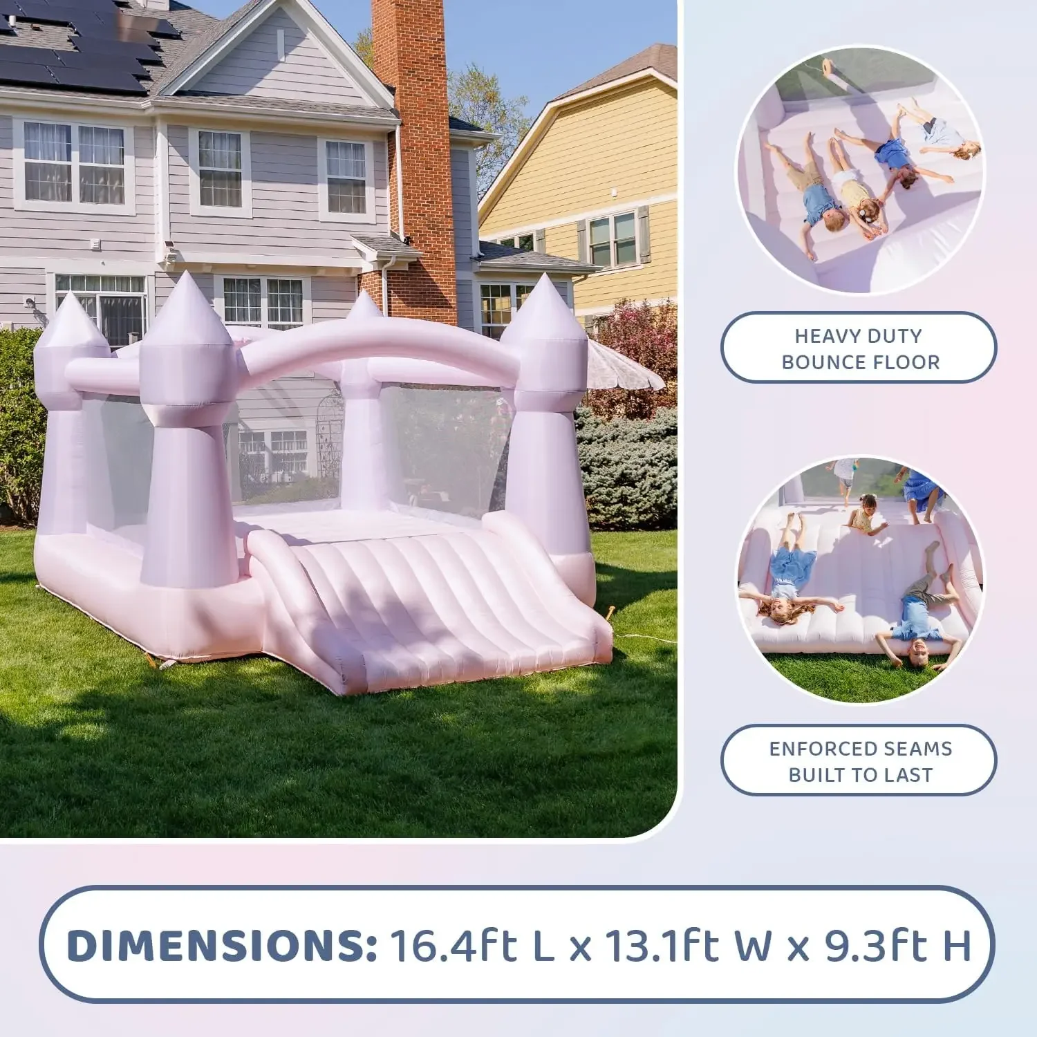 Bounceland Party Castle DayDreamer Cotton Candy Bounce House, 16.4 ฟุต L x 13.1 ฟุต W x 9.3 ฟุต H, ห่วงบาสเก็ตบอล, UL Blower รวม