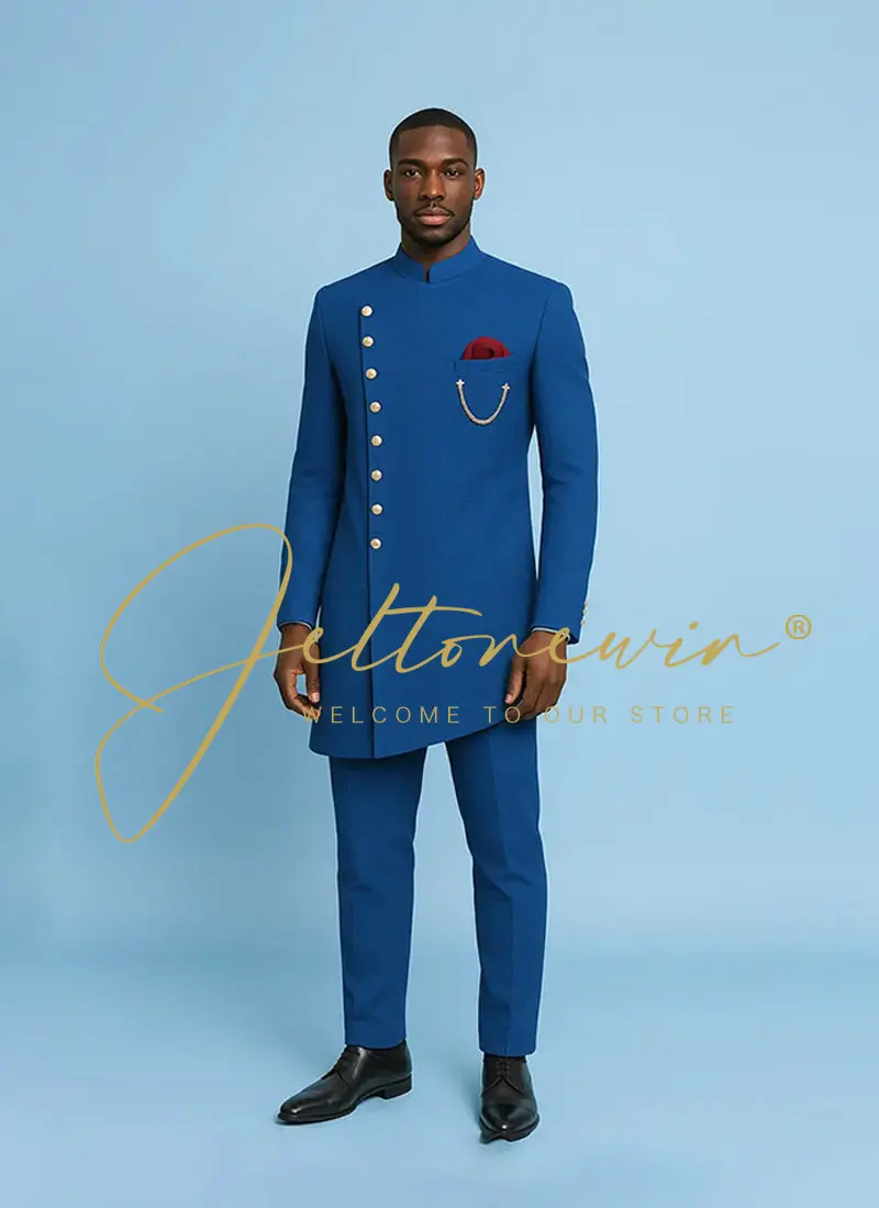 

Irregular Cropping Men's Two Piece Suit Set Closure and High Collar Elegant Modern Style for Groom Wedding Dress Suits Costume