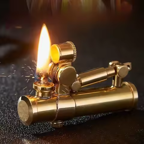 High Quality Vintage Automatic Machinery Creative Brass Trench Kerosene Gasoline Lighter Funny Unusual Gift With box