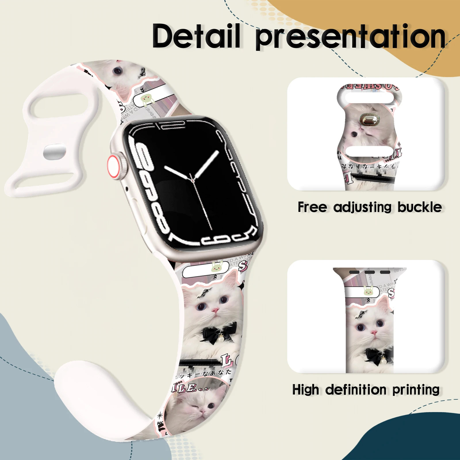 

Cat And Dog Series 1 Printed Strap for Apple Watch 10 9 8 7 SE Silicone Band Replaceable Bracelet for iWatch 46mm 44mm 42mm