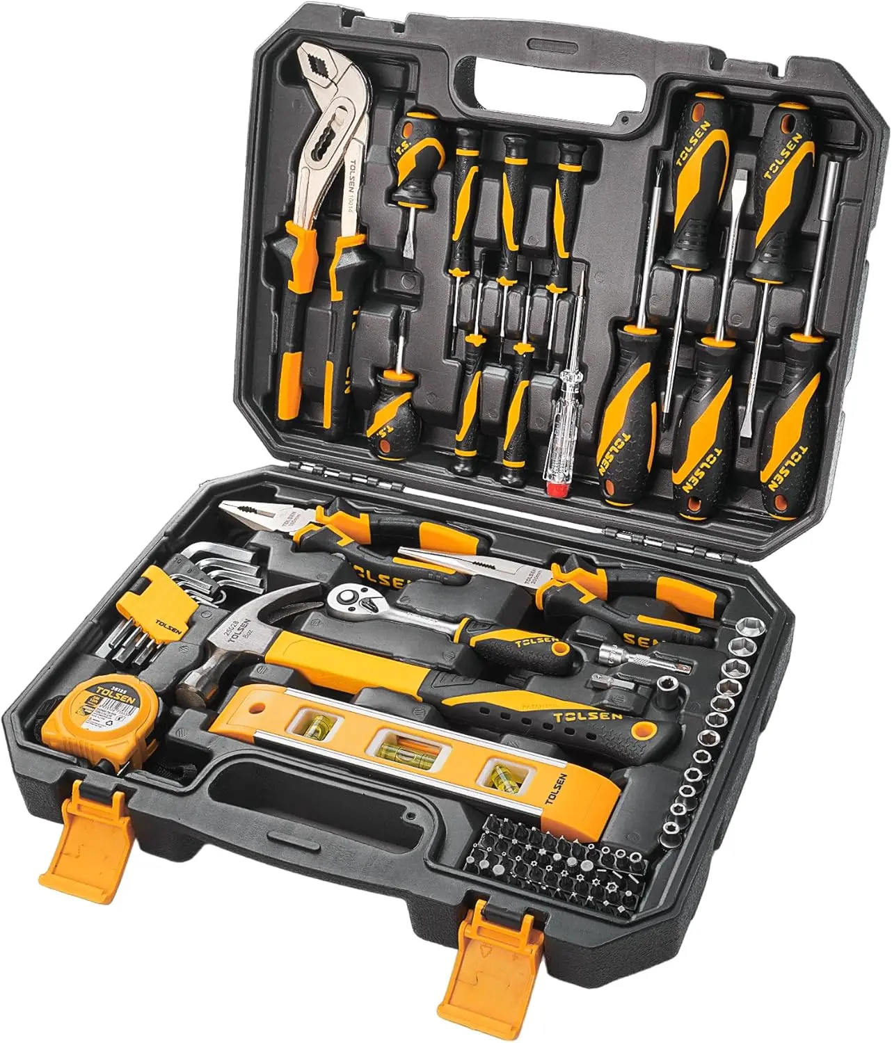 

89-Piece Household Tool Kit with Hammer, Screwdrivers, Drill Bits, Socket Wrench, Hex Key, Tape Measure in Plastic Storage Case