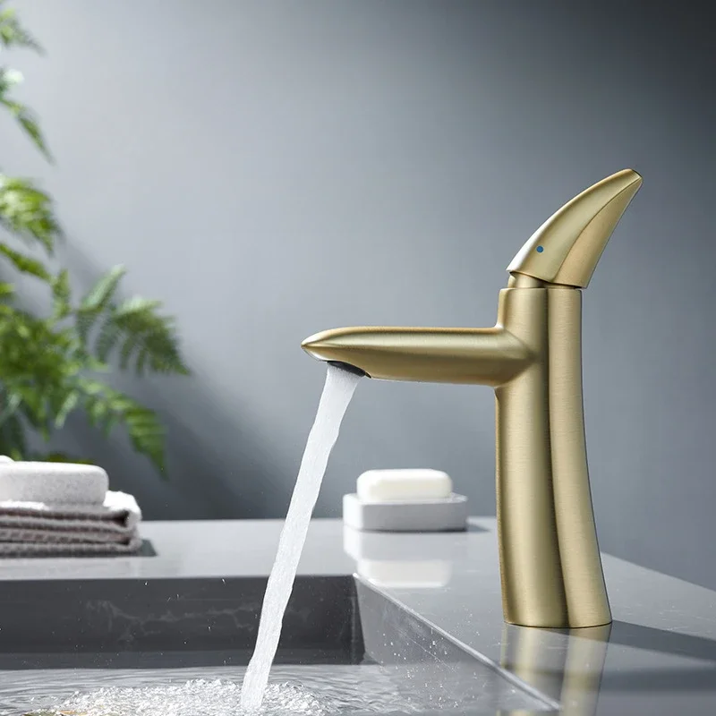 Brushed Gold Brass Bathroom Basin Faucet