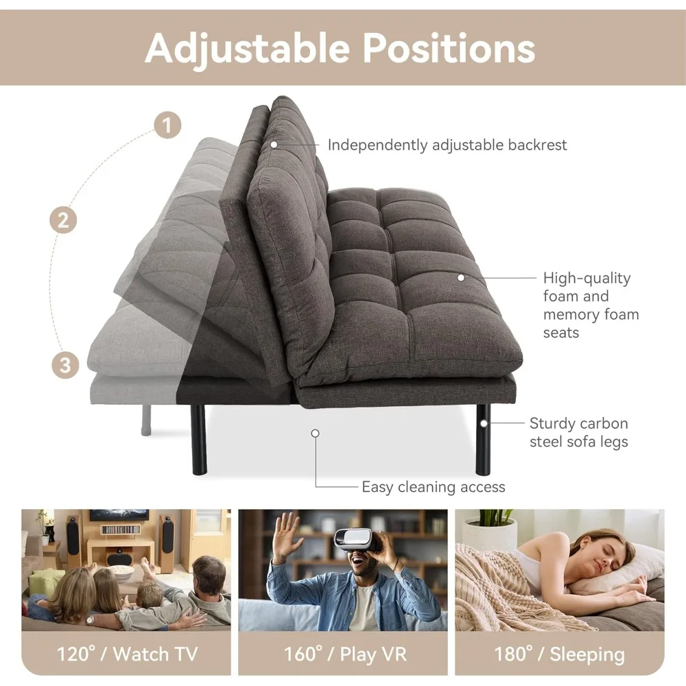 أريكة سرير فوتون، أريكة إسفنجية قابلة للتحويل، أريكة حديثة بمقعدين لغرفة المعيشة الصغيرة المدمجة والمكتب #3