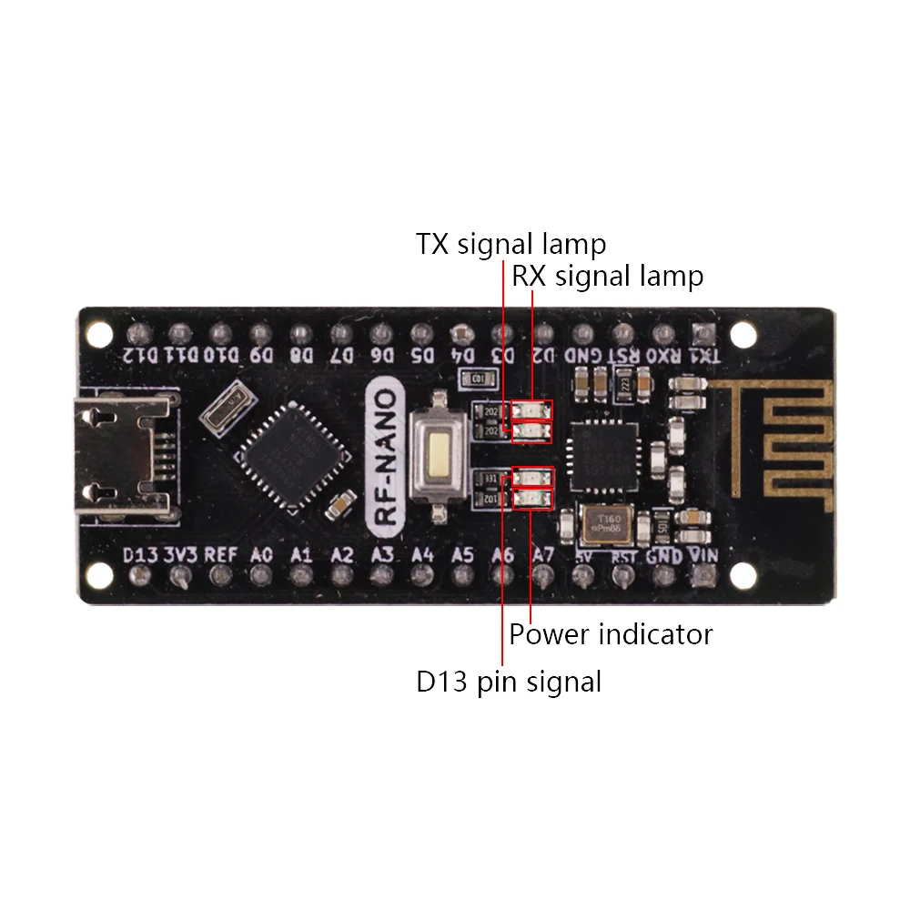 RF-Nano for Arduino Nano V3.0, TYPE-C Micro USB Nano Board ATmega328P QFN32 5V 16M CH340, Integrate NRF24l01+2.4G wireless