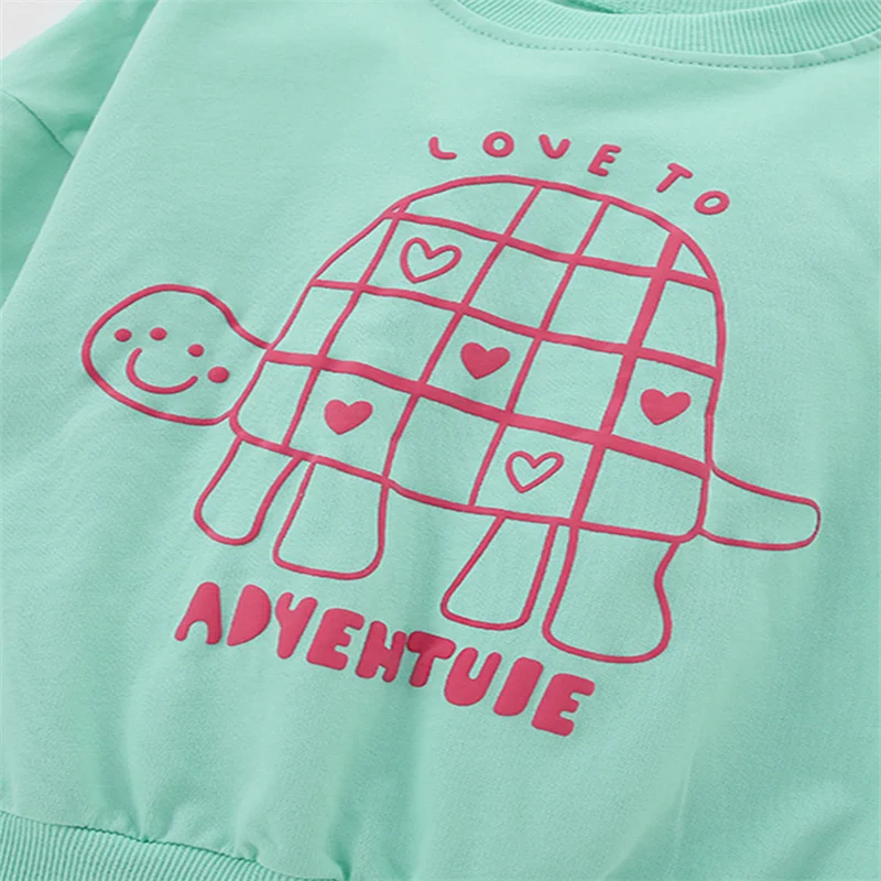 Turtle Long Sleeve Sweatshirts For Girls 3-8T Toddler Kids Clothing Hooded Shirts Autumn Spring Sport Clothing Fashion Shirts