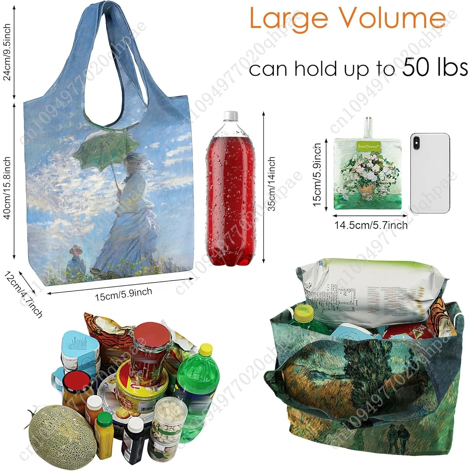 حقيبة حمل فنية للرسم الزيتي - حقيبة بقالة كبيرة قابلة لإعادة الاستخدام، أكياس بقالة من البوليستر هدايا للنساء، قابلة للطي، قابلة للغسل، عبوة