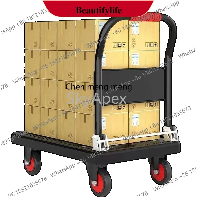 z189 Foldable Flatbed Trolley 150kg-1000kg Capacity Foldable Four-Wheel  Transport Trolley  For Warehouse Moving Goods One Piece