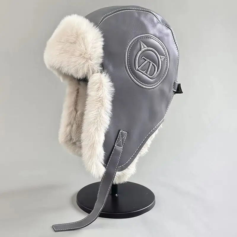 Winter Hat Men Earflap Ushanka Warm Fur Hat Leather Army Helmet Bomber Men Trapper Pilot Aviator Costume Cap Balaclava