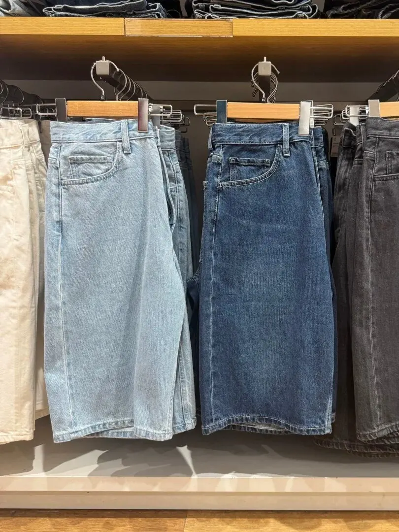 Summer New Men's Casual Loose Cotton Denim Shorts Mid-Length Straight Five-Point Pants Comfortable Breathable Male Shorts