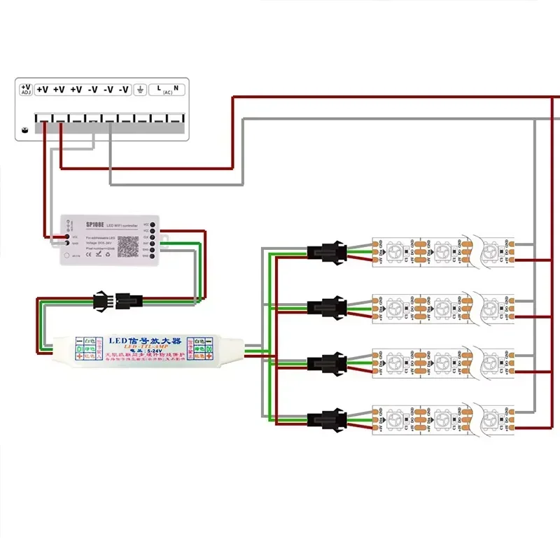 For DC5-24V LED Mini Signal Amplifier Repeater WS2811 WS2812B SK6812 3/4Pin Addressable RGBIC LED Strip String Module 1 to 4/8
