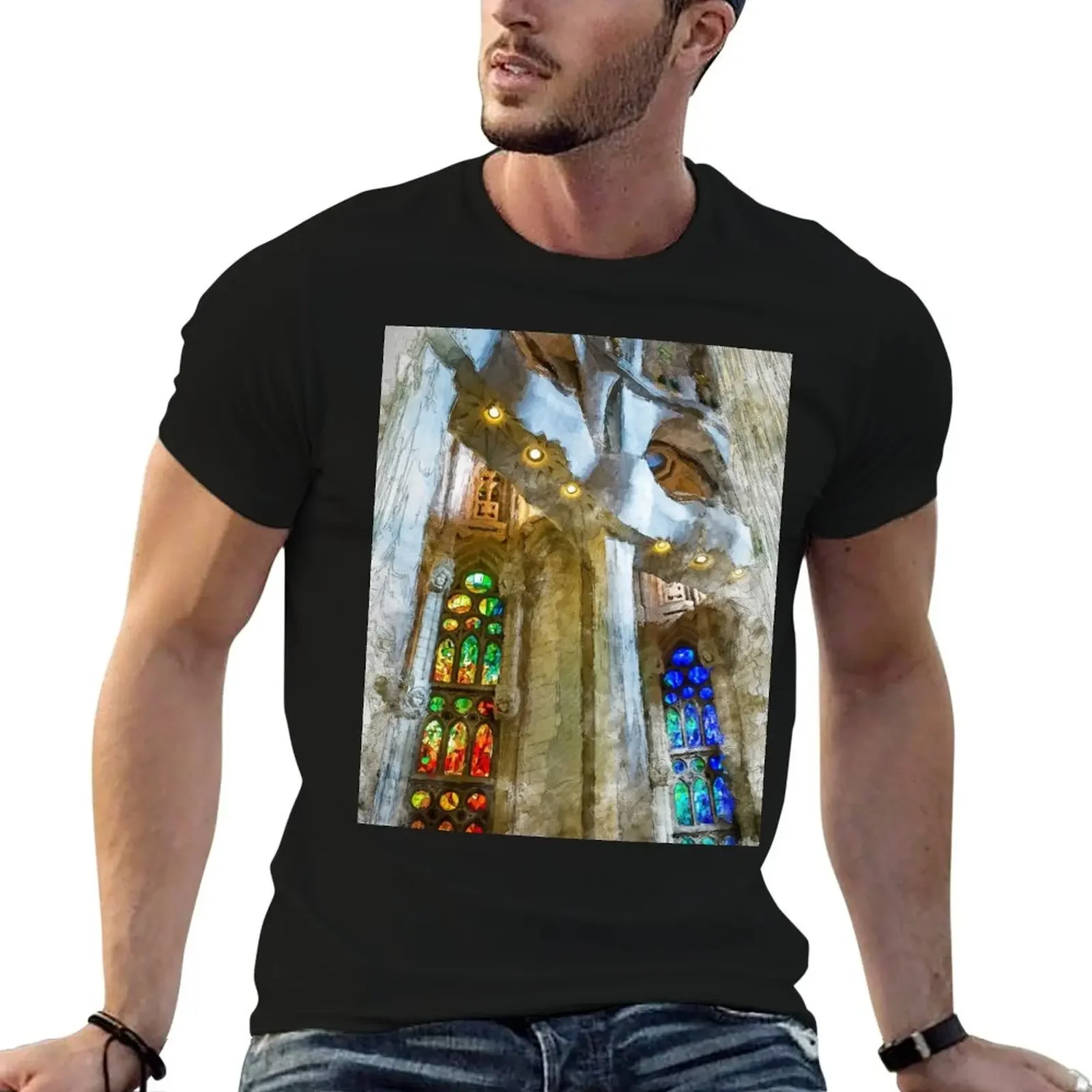 Sagrada Familia T-Shirt oversizeds anime stuff graphic t shirts korean fashion plain white t shirts men