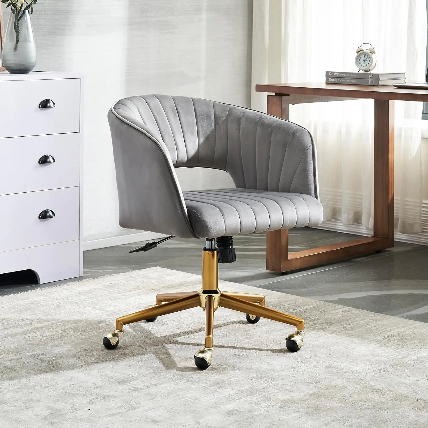 

Home Office Chair,Velvet Desk Chair,Ergonomic Adjustable 360 Swivel Vanity Chair For Home, Bedroom, Vanity Study(Grey)