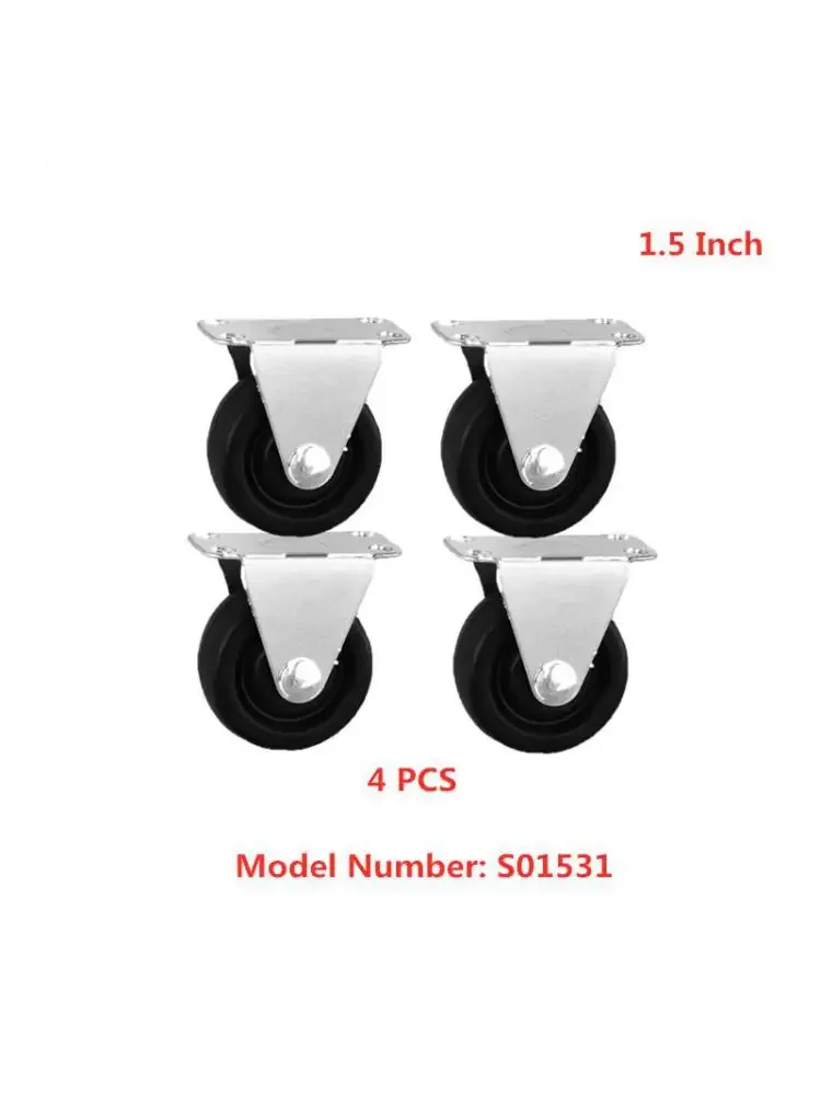 4 Pcs/Lot Casters Spot 1.5 Inch Black Rubber Directional Wheel Light Flat Fixed Caster Silent Wear-resistant Furniture Roller