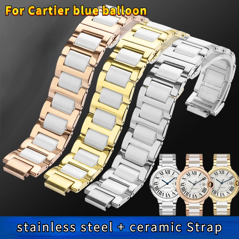 14-8 18-11mm 20-12mm Watch chain For Cartier Blue Balloon Strap Stainless Steel ceramic Watchband men women Bracelet Accessories