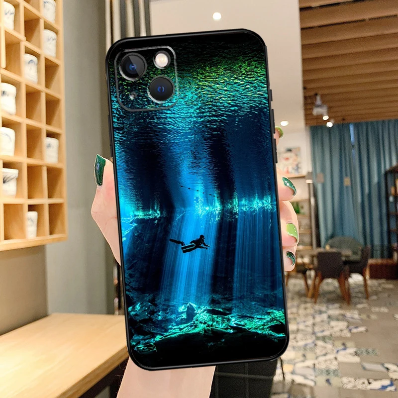 Scuba Tauchen Taucher Telefon Fall Für iPhone 16 Pro Max 14 13 12 11 15 Pro Max mini XR 15 16 Plus 16e Abdeckung Coque