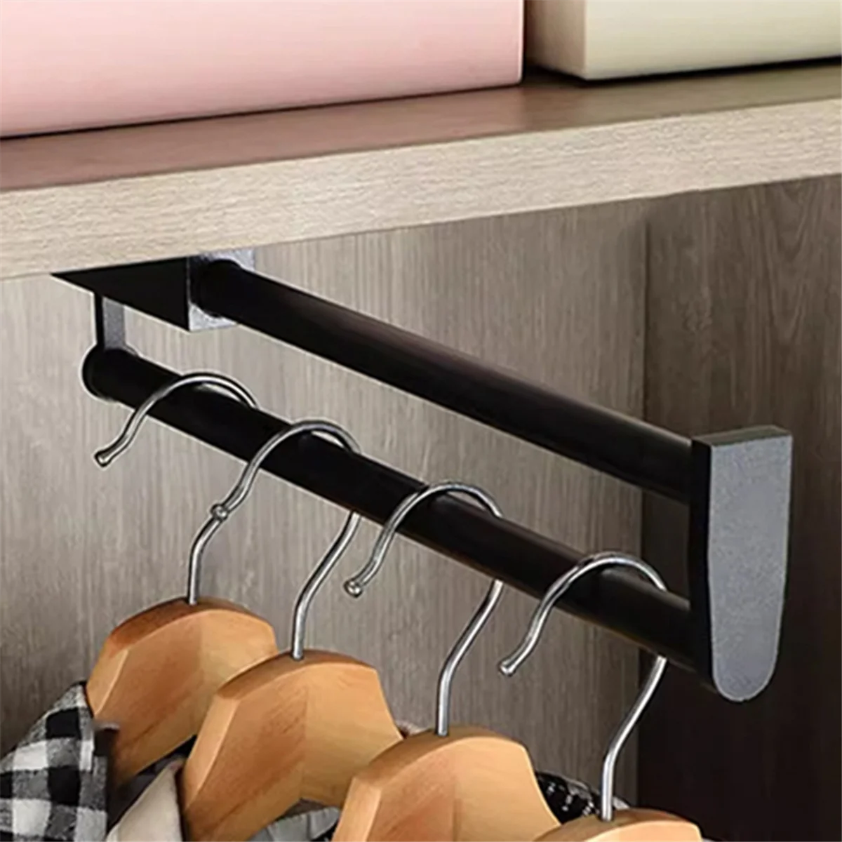 AT53 Varilla telescópica para ropa, armario, estante para pantalones, colgador de barra transversal Vertical extraíble montado en la parte superior