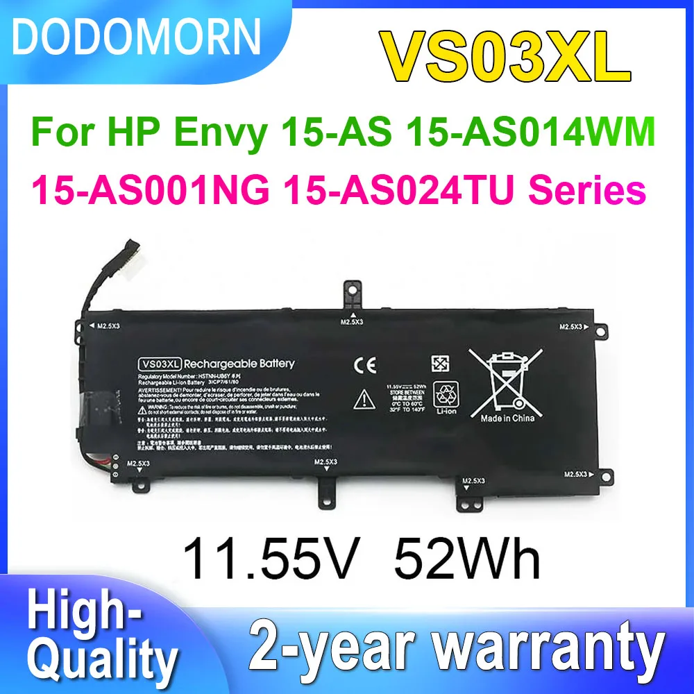 

DODOMORN VS03XL For HP Envy 15-AS 15-AS014WM 15-AS001NG 15-AS024TU Series Laptop Battery TPN-I125 HSTNN-UB6Y 11.55V 52Wh