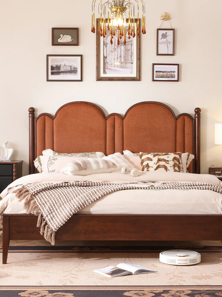 

Средневековая французская ретро-двойная мягкая сумка из цельного дерева, мягкая сумка для главной спальни, американская свадебная кровать 1,8 метра