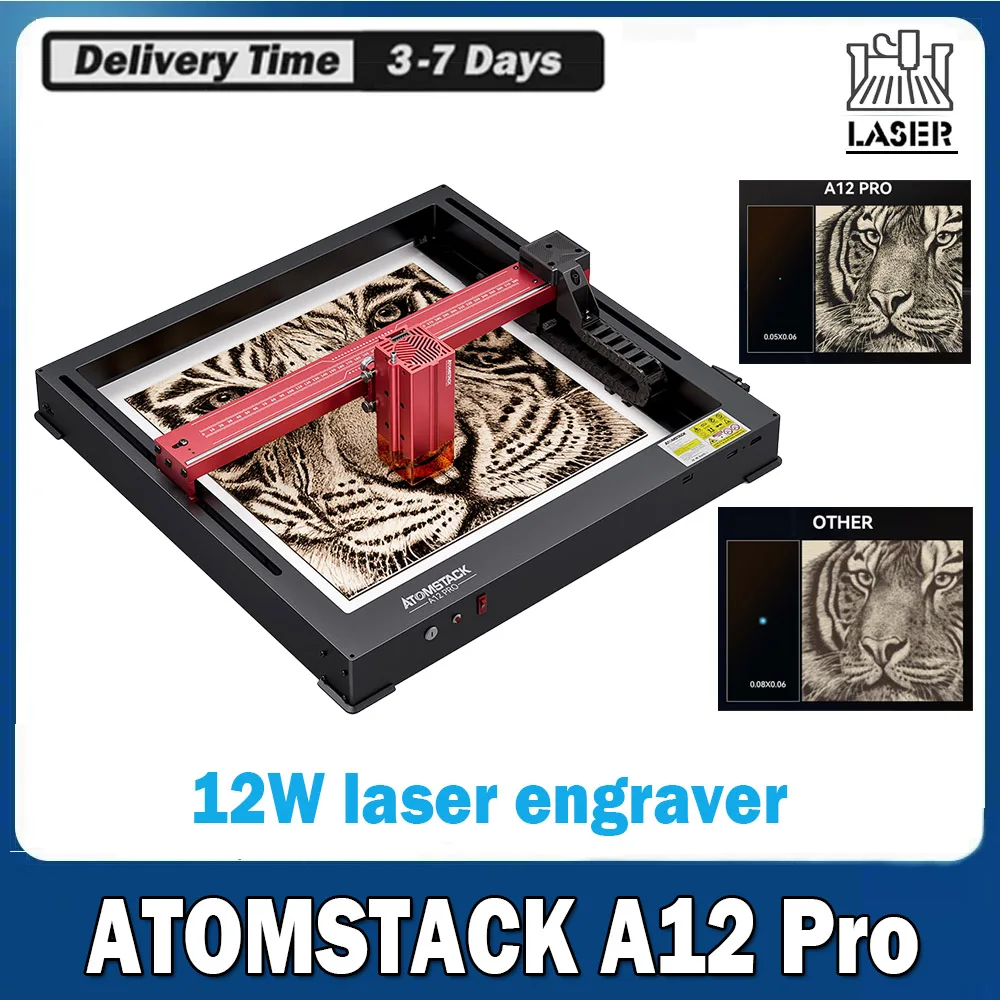 ATOMSTACK A12 Pro 12W Laser Engraver Cutter Fixed Focus 0.02mm Engraving Precision 600mm/s Engraving Speed Engraving Machine