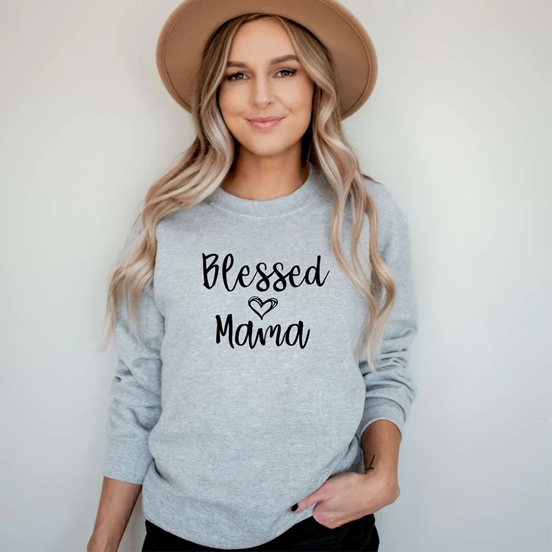 

Blessed Mama Love Heart Women Sweatshirt Long Sleeve Winter Clothes for Ladies O Neck Graphic Hoodies Cotton Jumper Dropshipping