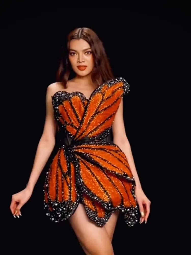 PB Summer O Neck High Waist Creative Butterfly Design MIni Elegant Birthday Dresses Woman Sleeveless Evening Party Vestidos