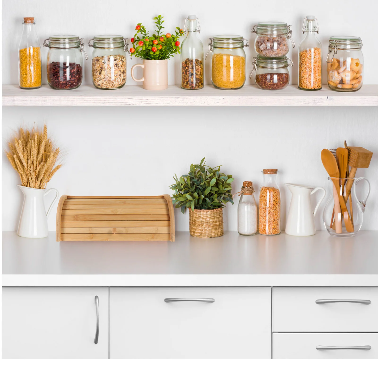 

1Pcs Wooden Bread Box Bamboo Food Storage Container Large Capacity Kitchen Bread Bin Organizer for Home Coffee Shop