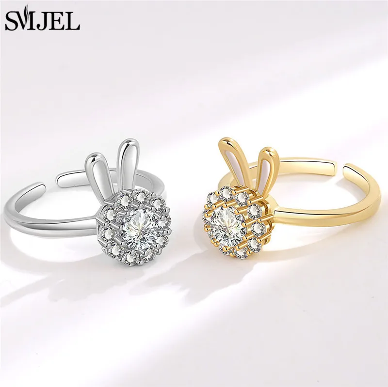 Romantic Cherry Blossom Anxiety Fidget Spinner Rings for Women Cute Rabbit Butterfly Beads Rotate Relaxing Ring Party Jewelry view 3