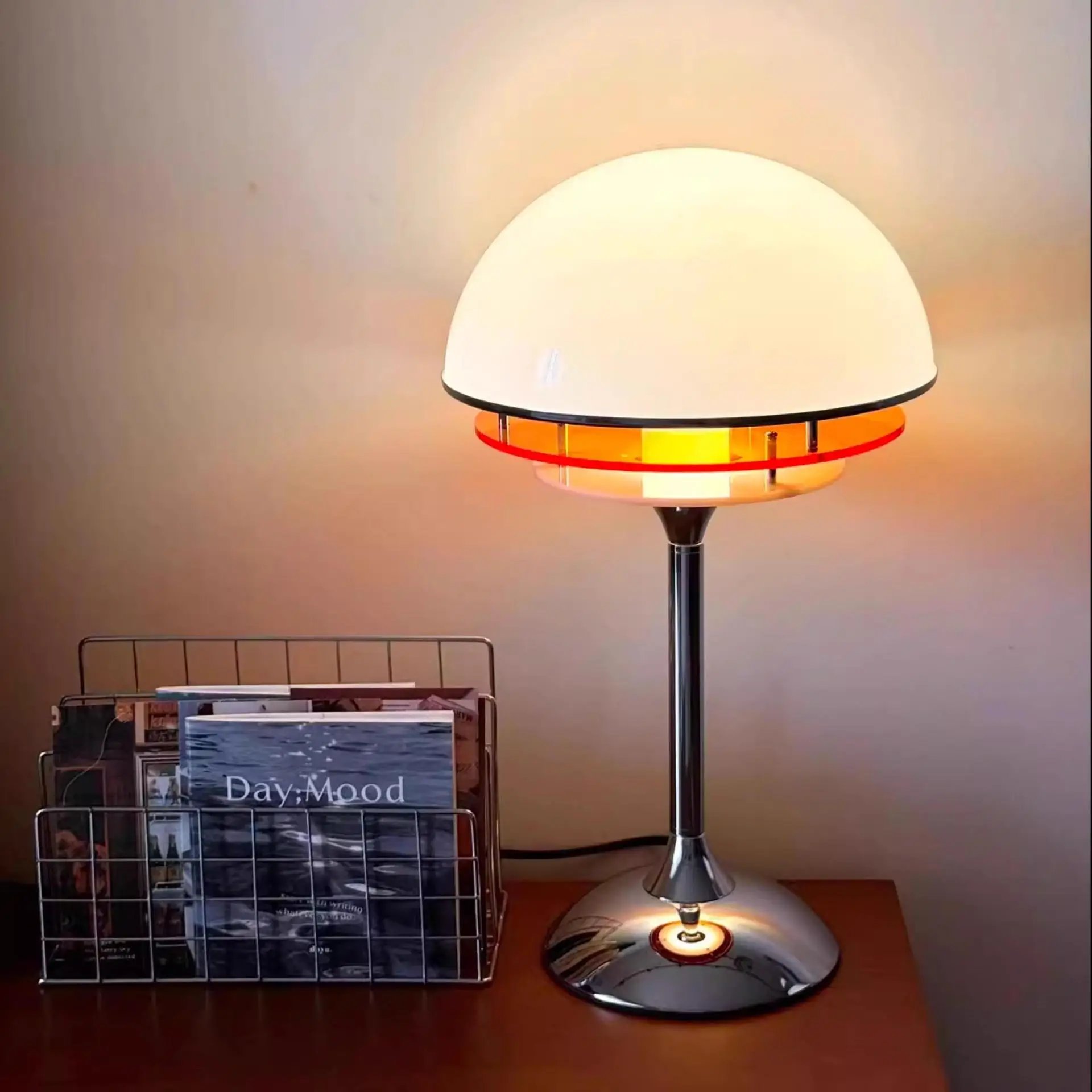 Vintage zonsondergang tafellamp, Maillard oranje, nachtkastje, slaapkamer, woonkamer, Bauhaus design retro sfeer tafellamp